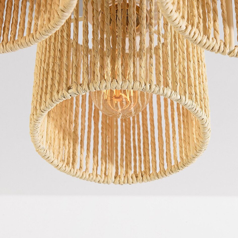 3-flammige Deckenleuchte Canna - Beige mit gewebtem Seil