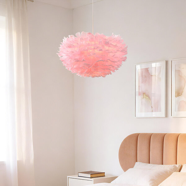 Design-Pendelleuchte Pluma - zartes Rosa mit Federn