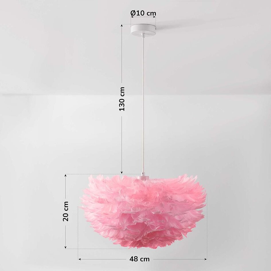 Design-Pendelleuchte Pluma - zartes Rosa mit Federn