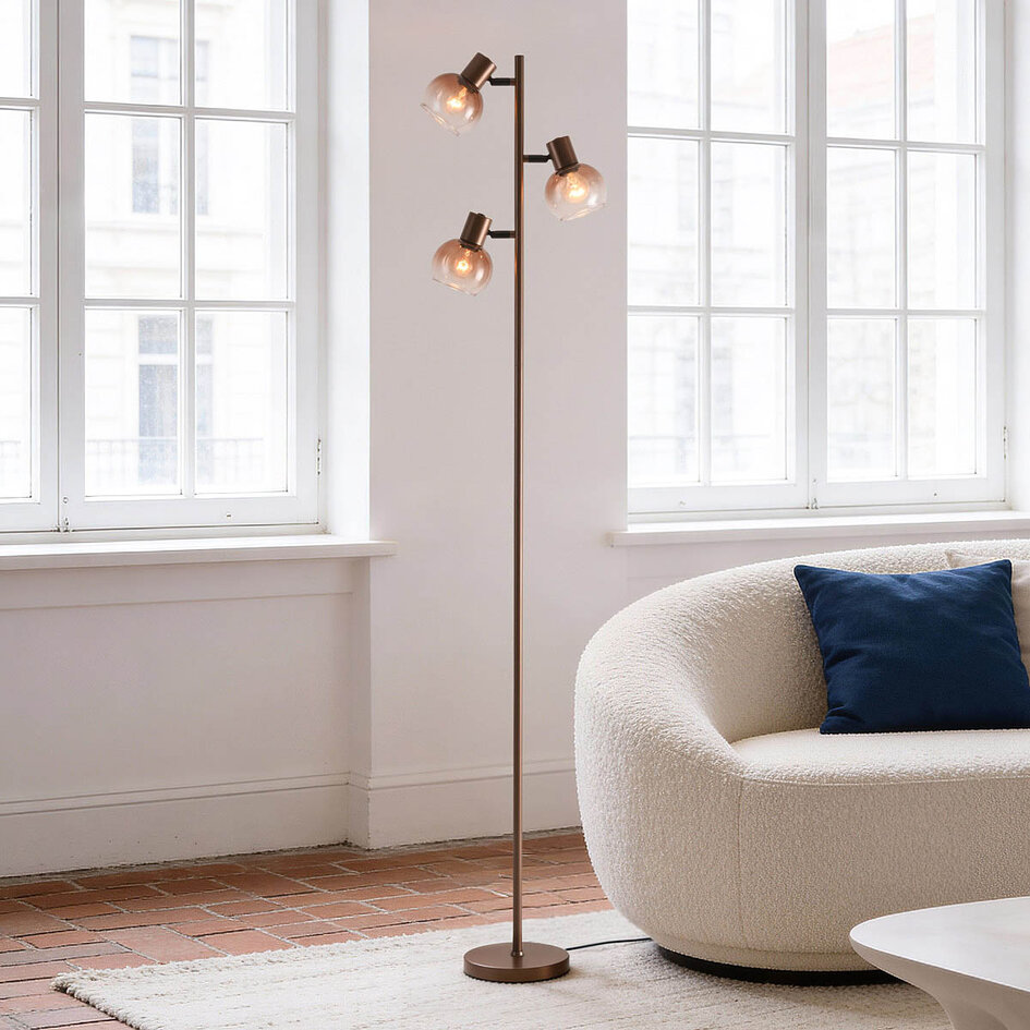 Stehleuchte Duna mit braunem Ombré-Glas, 3-flammig