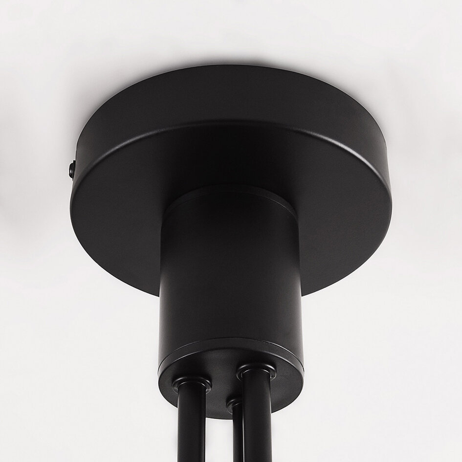 Deckenleuchte Leon in Schwarz mit amber Glas, 6-flammig