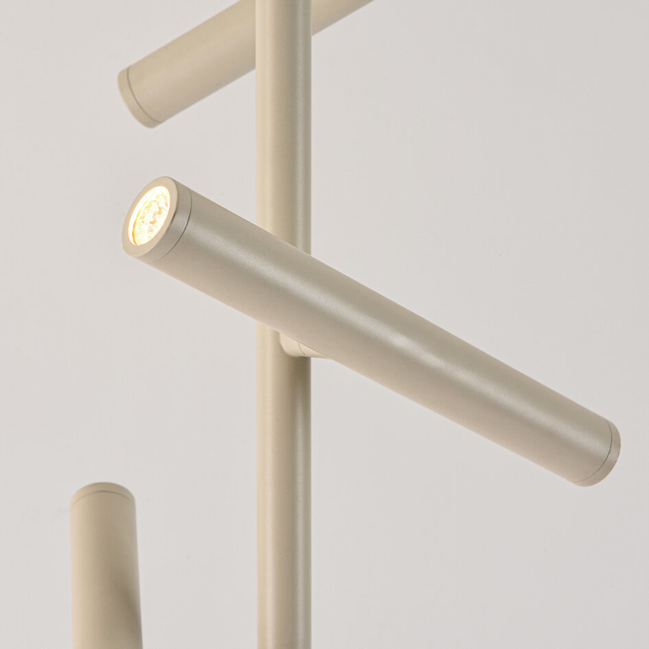 Beige Stehleuchte Zhan mit drei drehbaren Spots und Touch-Dimmer, Up- & Downlight