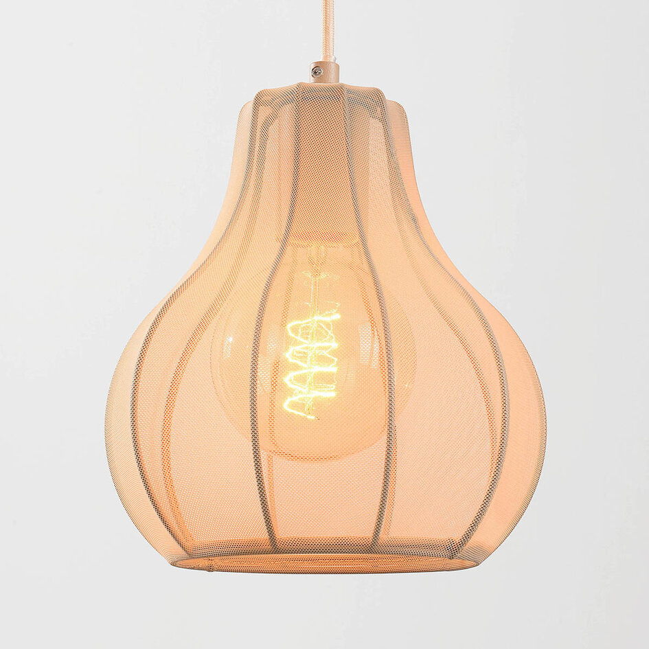 4-flammige Japandi-Hängelampe Senji sandtaupe mit Leinenkappen