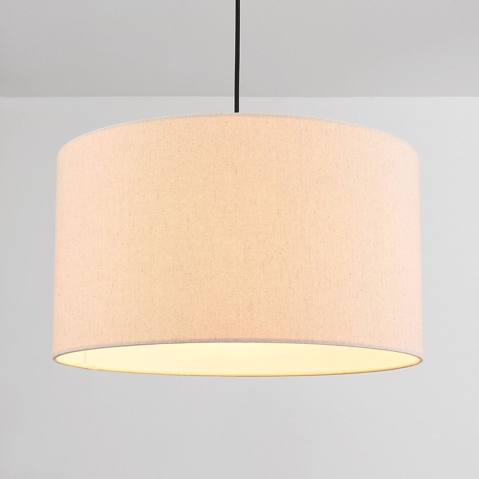 Pendelleuchte Aureo - beiger Leinenschirm mit Travertin-Effekt