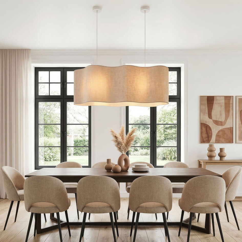 Hängelampe Hirom beige mit Leinenstoffschirm 2-flammig