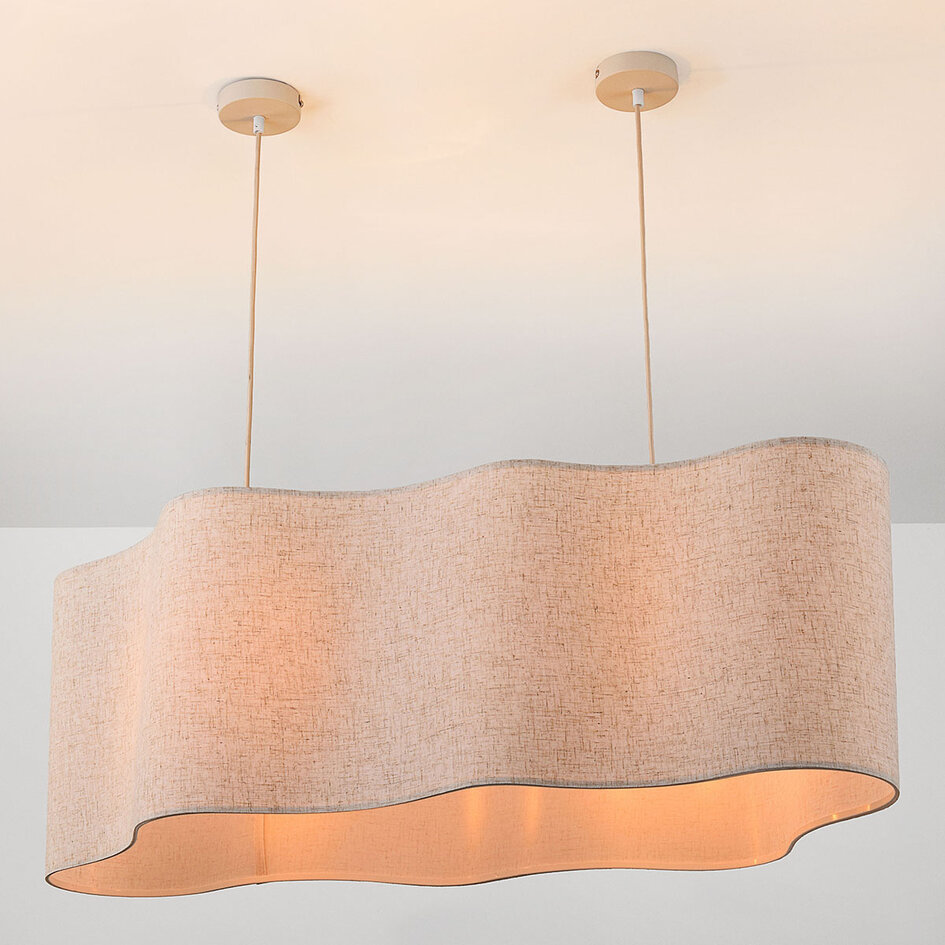 Hängelampe Hirom beige mit Leinenstoffschirm 2-flammig
