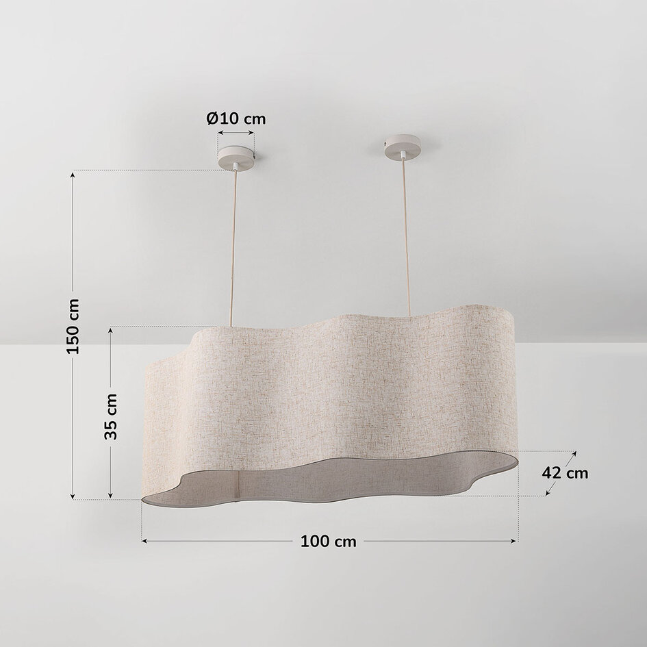 Hängelampe Hirom beige mit Leinenstoffschirm 2-flammig