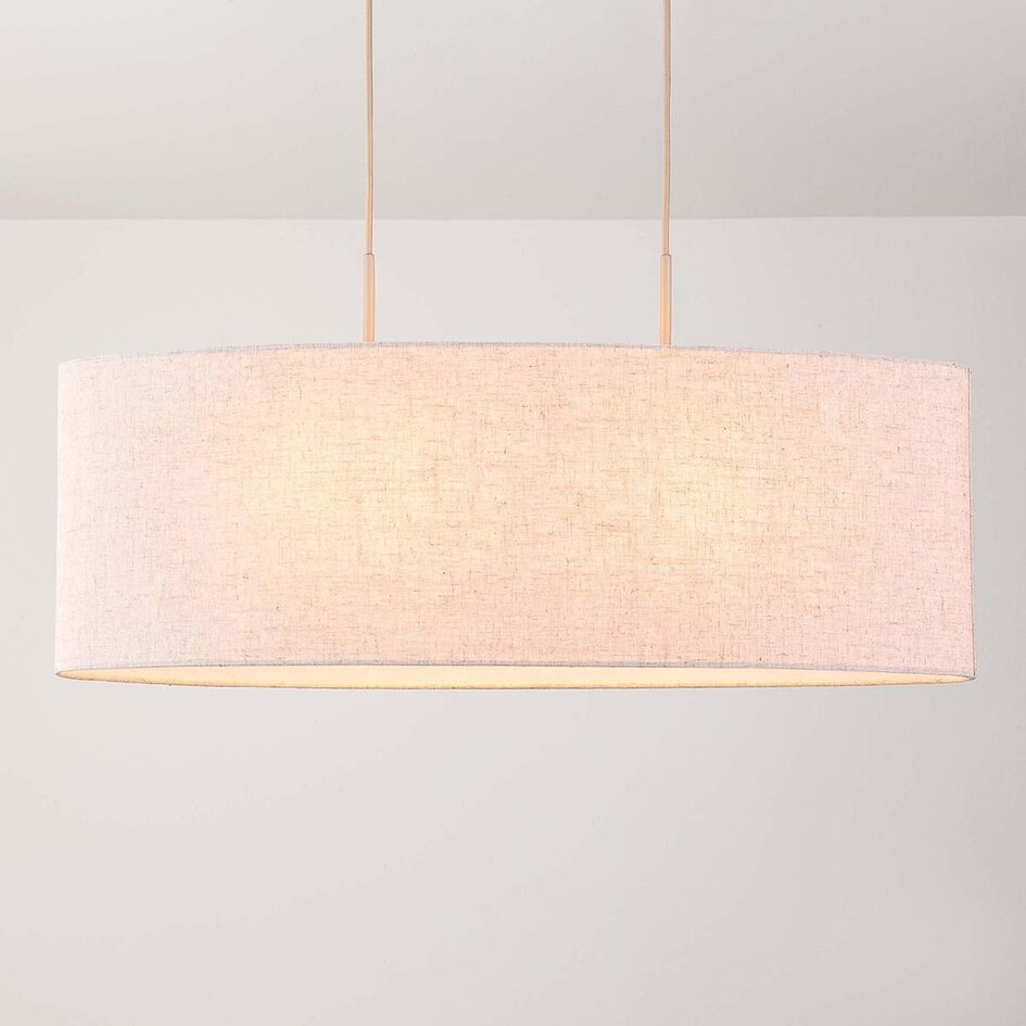 Minimalistische Hängelampe Lureva beige mit Leinen-Schirm, 2-flammig