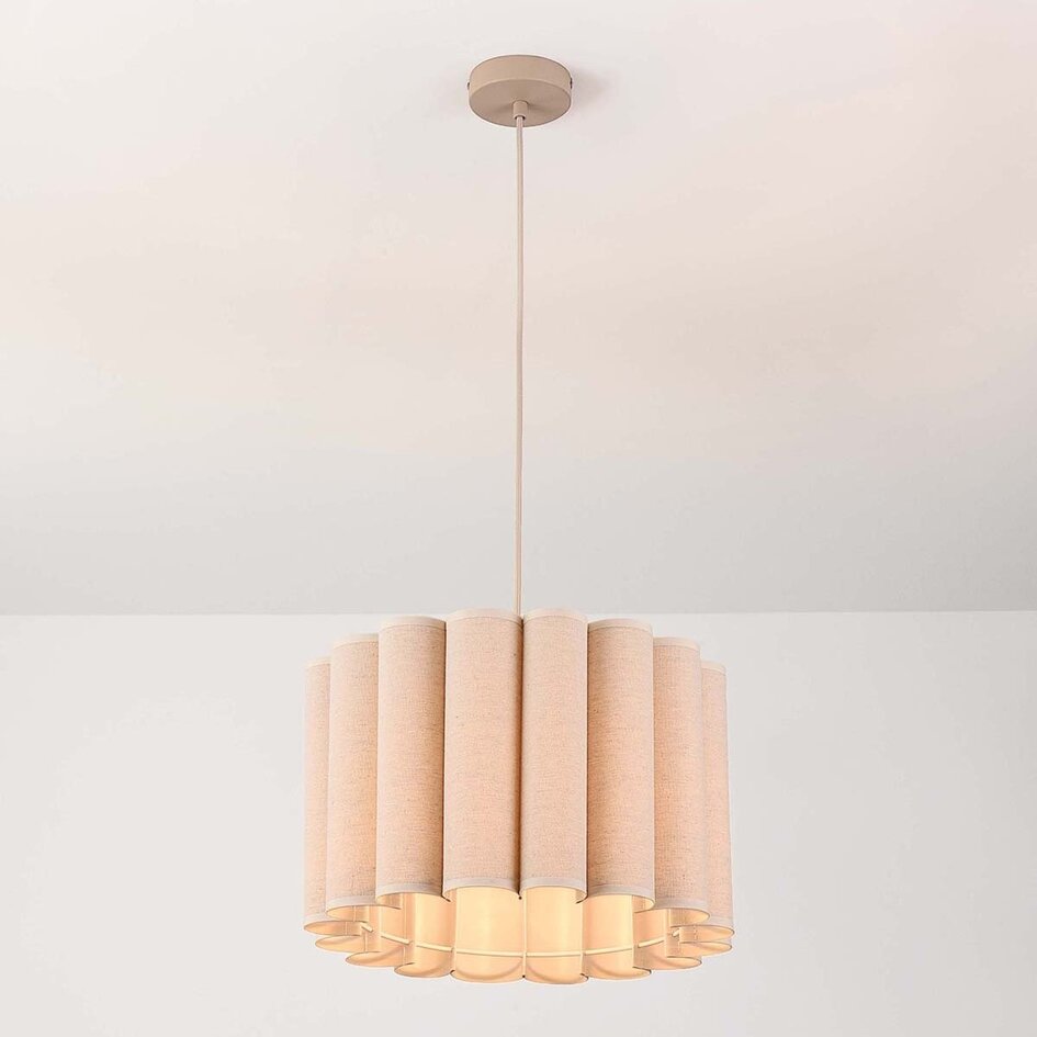 Pendelleuchte Celine - plissierter Leinenschirm in Beige