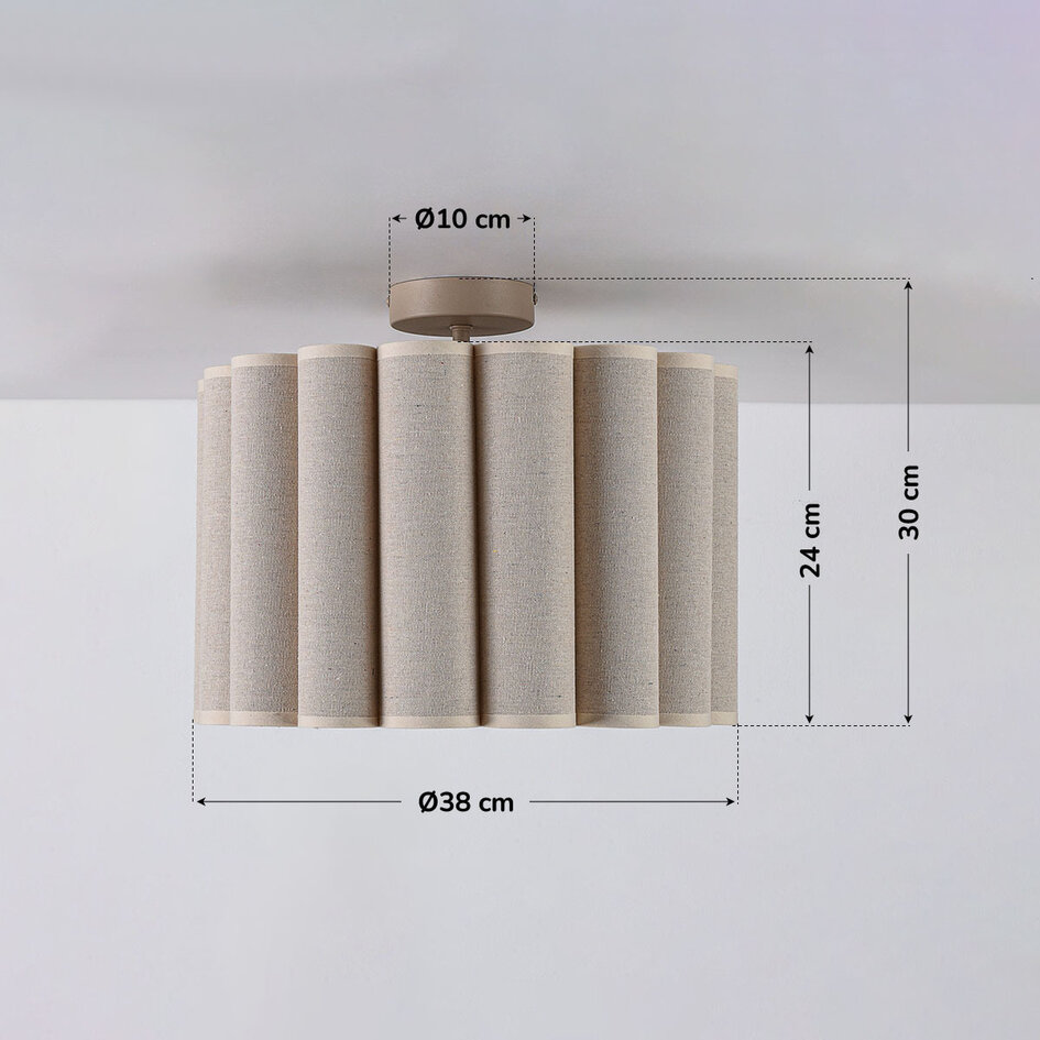Deckenleuchte Celie mit plissiertem Leinenschirm in Beige