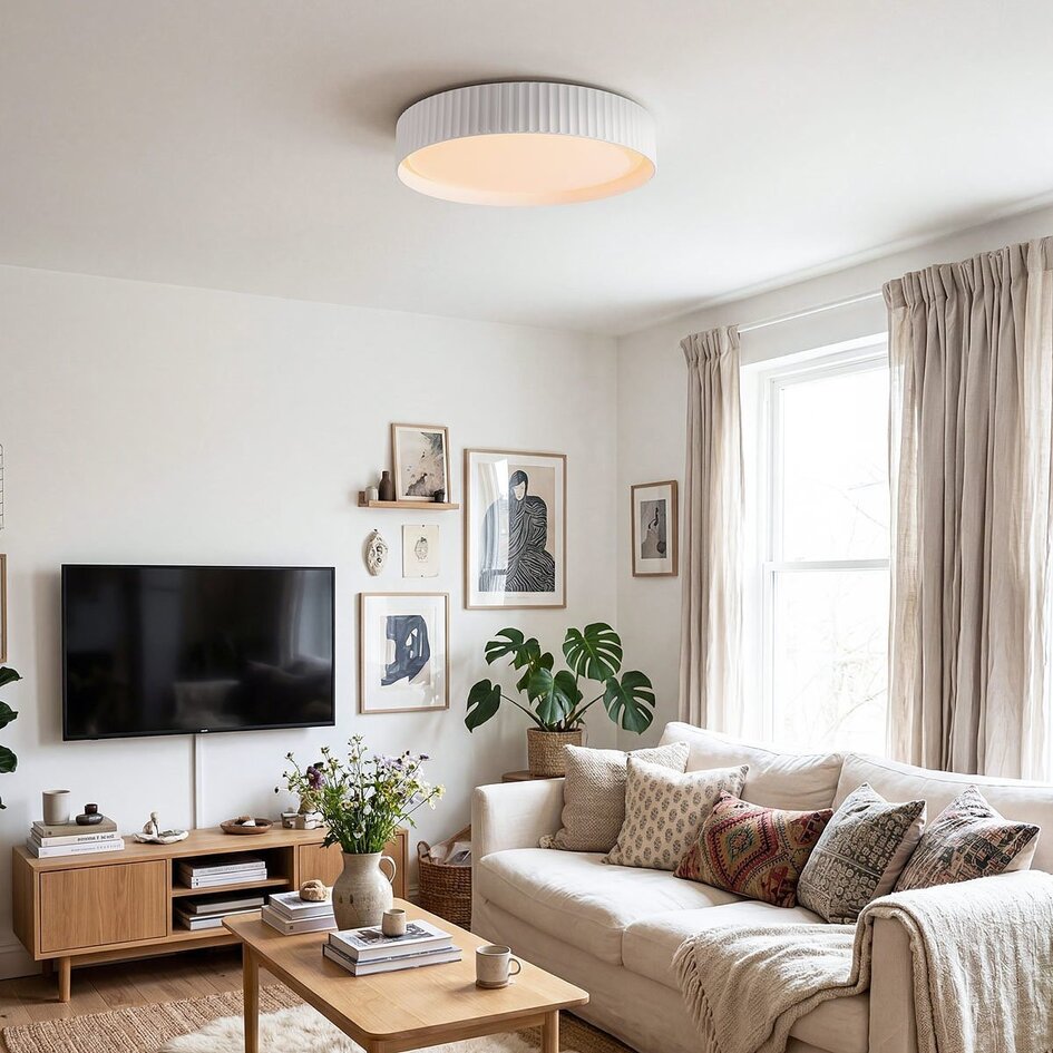 Deckenleuchte Palomo weiß mit geripptem Rand und 3-stufig dimmbaren LEDs