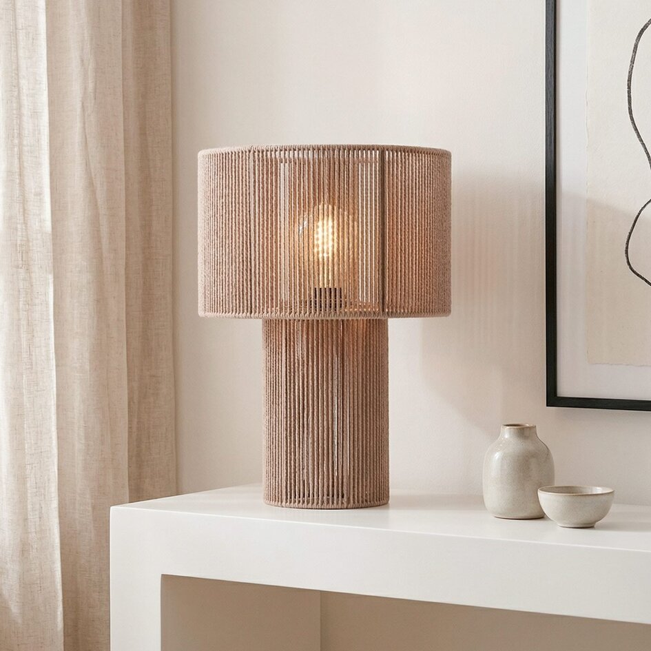 Tischlampe Rilva aus natürlicher Baumwollkordel