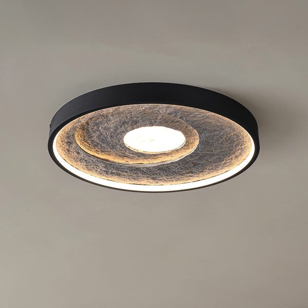 Moderne Deckenlampe Cercul in Schwarz mit grauem Steineffekt