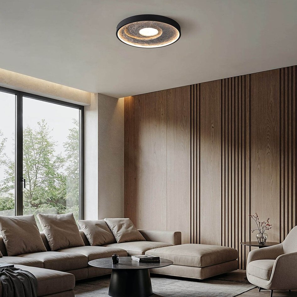 Moderne Deckenlampe Cercul in Schwarz mit grauem Steineffekt