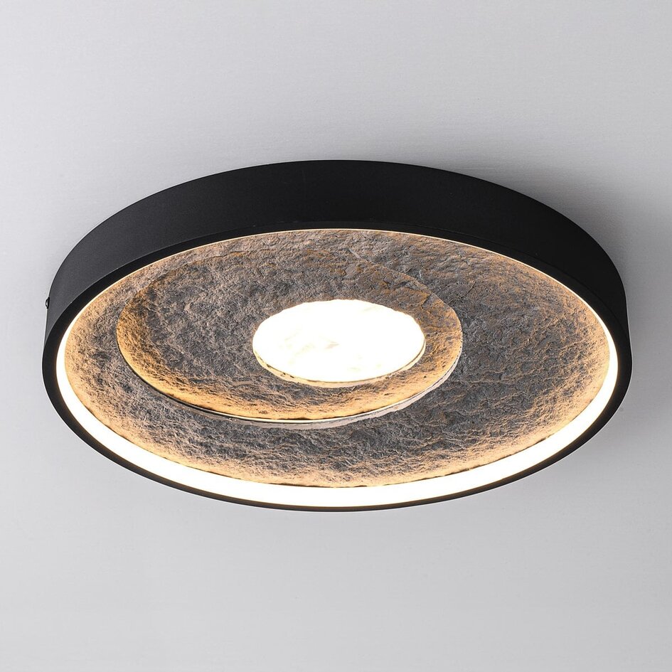 Moderne Deckenlampe Cercul in Schwarz mit grauem Steineffekt