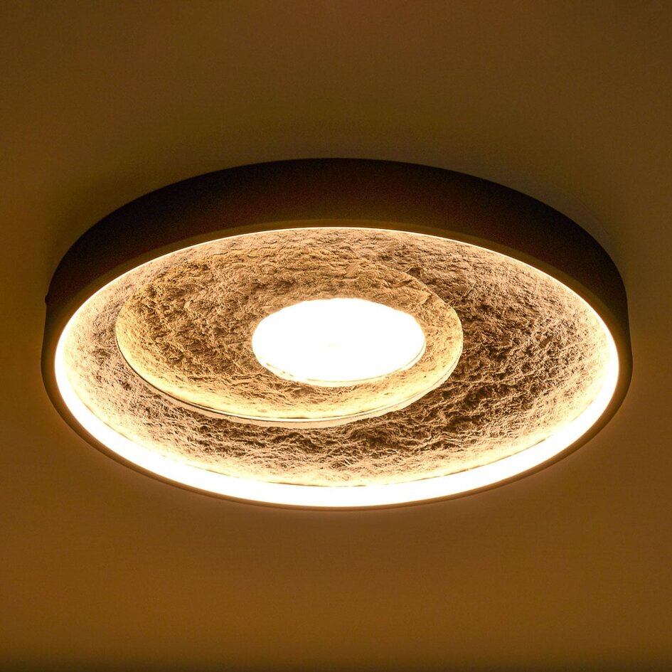 Moderne Deckenlampe Cercul in Schwarz mit grauem Steineffekt
