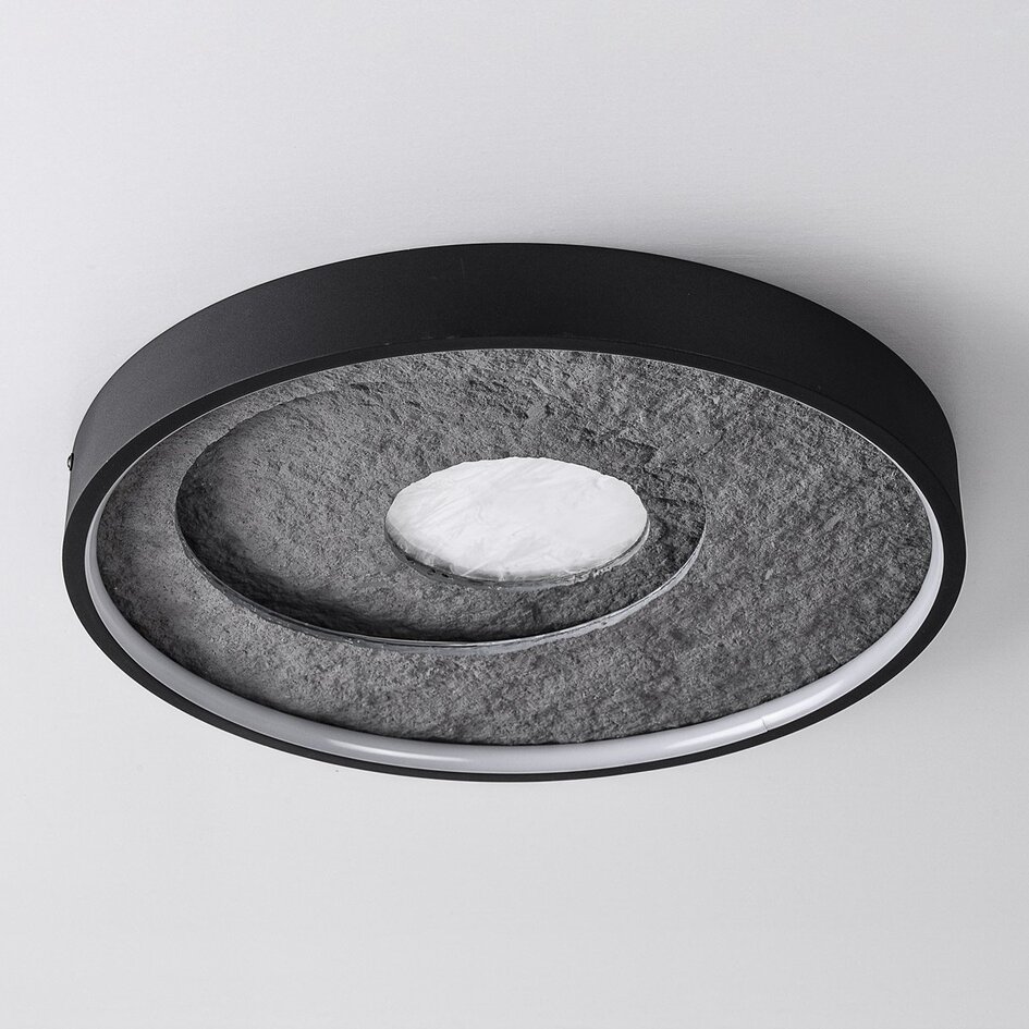 Moderne Deckenlampe Cercul in Schwarz mit grauem Steineffekt