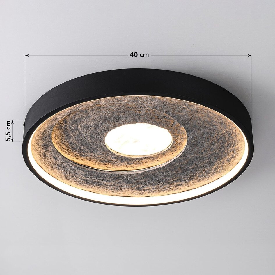 Moderne Deckenlampe Cercul in Schwarz mit grauem Steineffekt