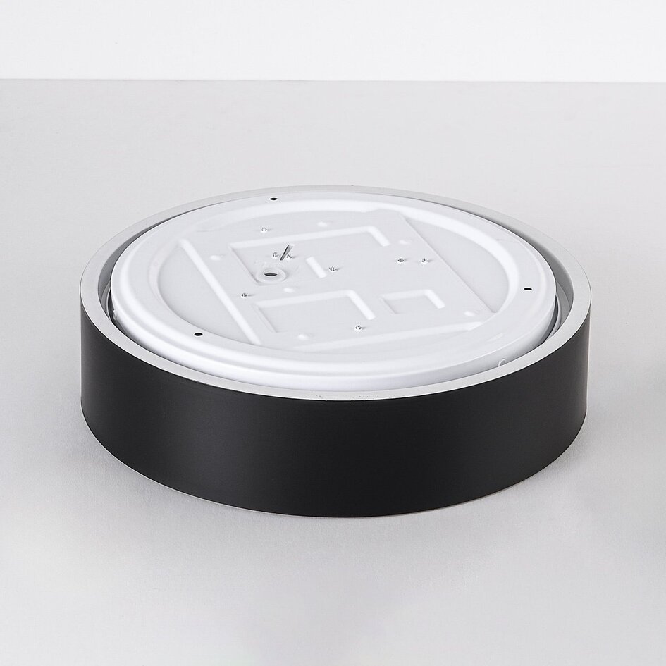 LED-Deckenleuchte Larios, 3-stufig dimmbar Ø29 cm - Schwarz mit Holzakzent