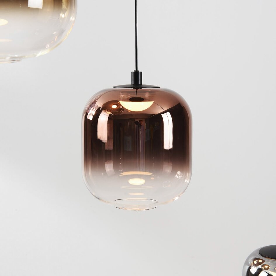 3-stufig dimmbare LED-Pendelleuchte Kafei mit Glasschirmen in Gold, Rauchgrau und Kupfer