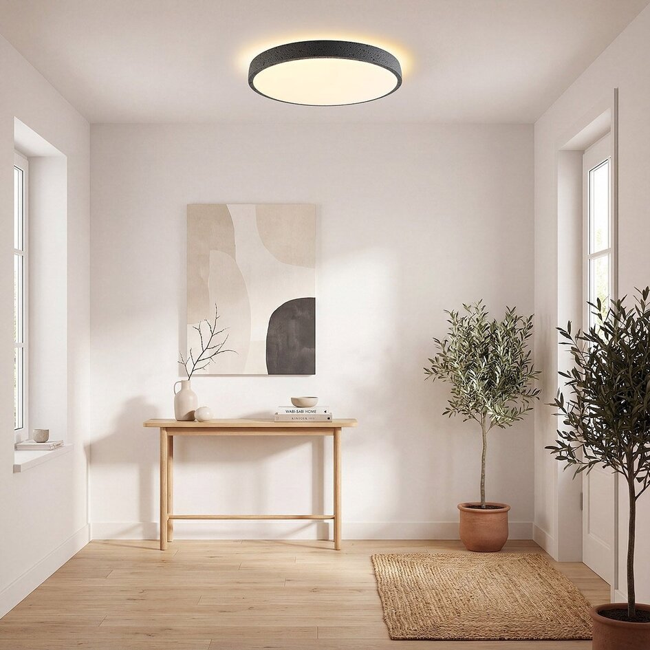 Moderne Deckenleuchte Arvid mit dunkelgrauer Steineffekt, 3-stufig dimmbar Ø40 cm