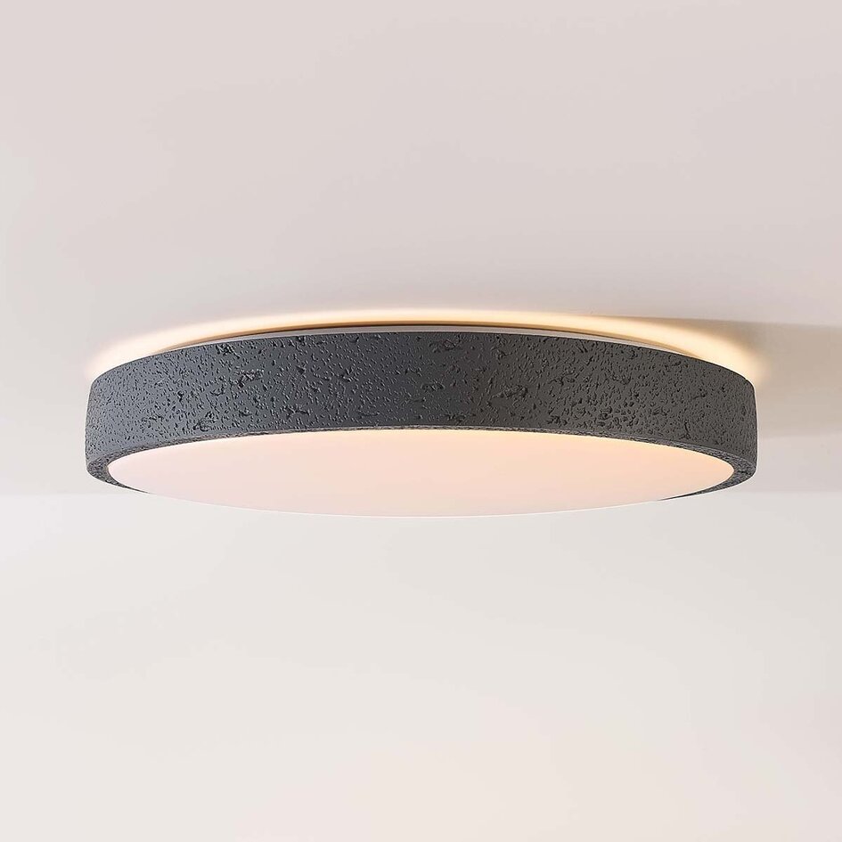 Moderne Deckenleuchte Arvid mit dunkelgrauer Steineffekt, 3-stufig dimmbar Ø40 cm