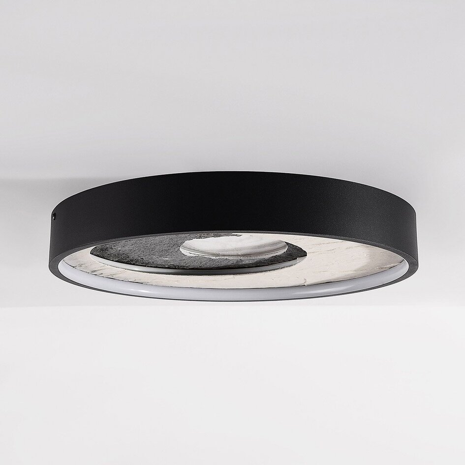 Deckenleuchte Cercul Schwarz mit grauem und cremeweißem Steineffekt Ø40 cm, 3-stufig dimmbar