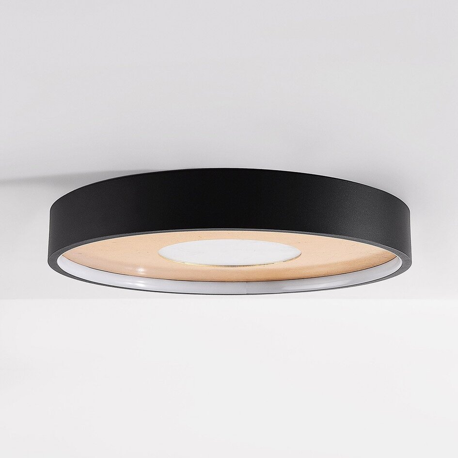 Deckenleuchte Cercul Ø40 cm Schwarz mit Blattgold-Effekt, 3-stufig dimmbar