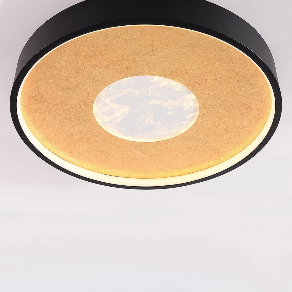 Deckenleuchte Cercul Ø40 cm Schwarz mit Blattgold-Effekt, 3-stufig dimmbar