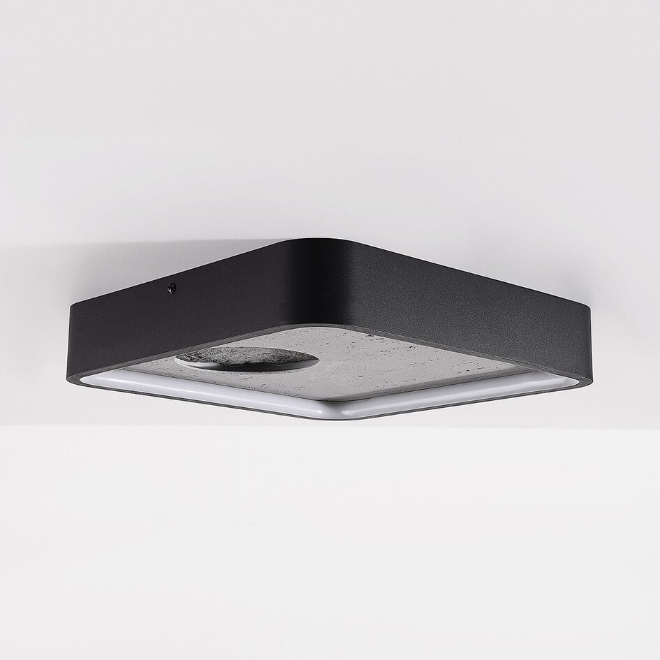 Deckenleuchte Cercal mit 3-stufig dimmbaren LEDs und schwarzem Steineffekt in Grau – 30 × 30 cm