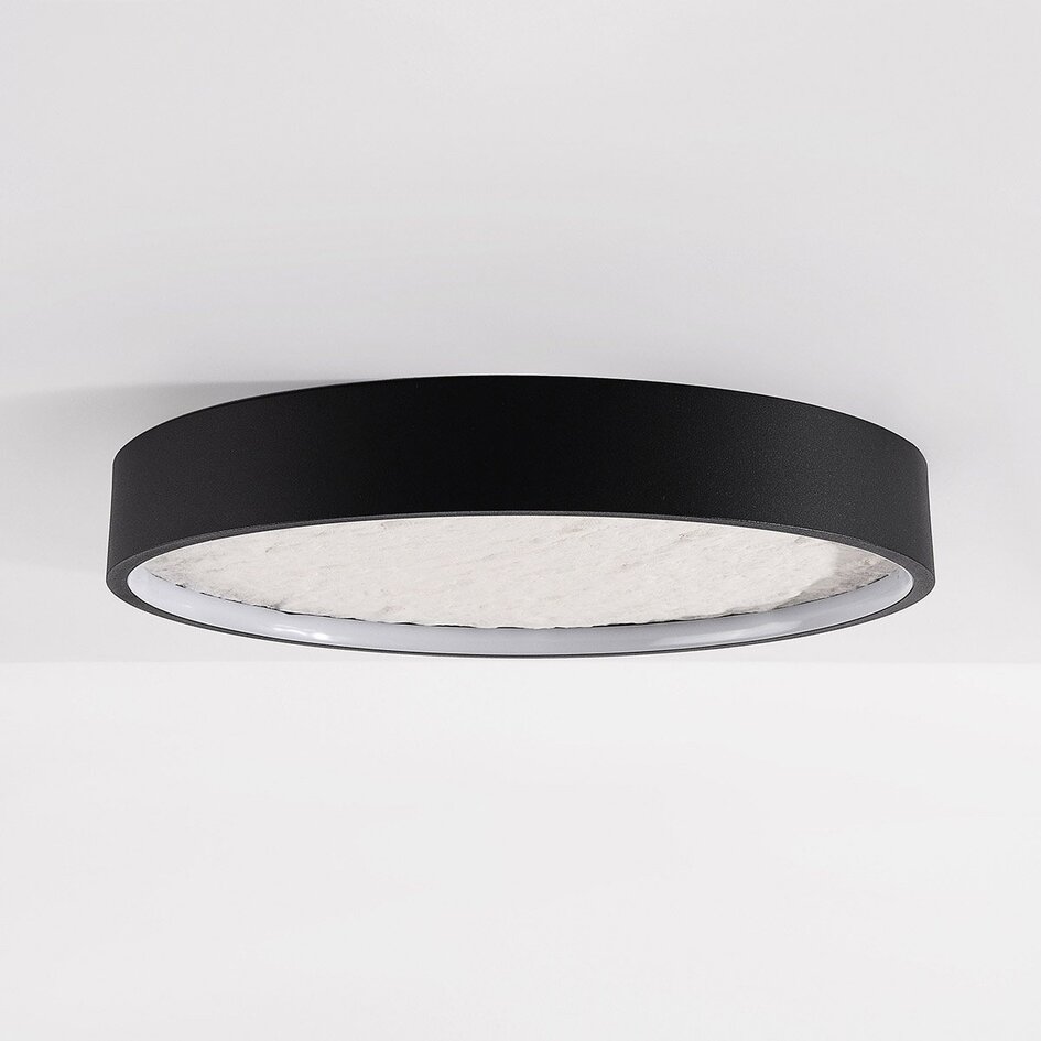 Deckenleuchte Cercul Ø40 cm Schwarz mit cremeweißem Steineffekt, 3-stufig dimmbar