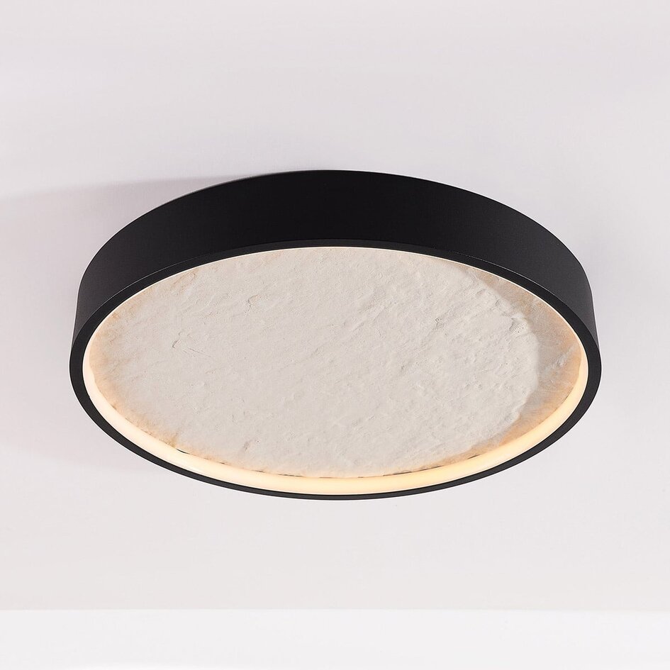 Deckenleuchte Cercul Ø40 cm Schwarz mit cremeweißem Steineffekt, 3-stufig dimmbar