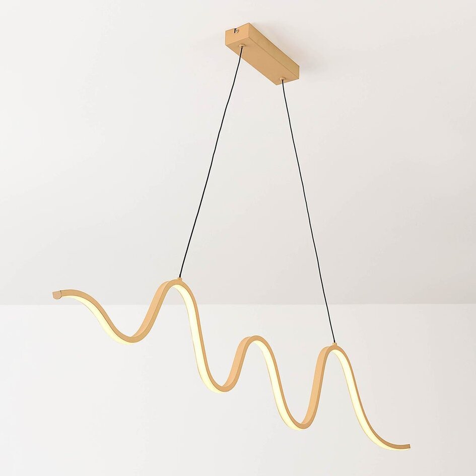 3-stufig dimmbare Design-Hängeleuchte Ariana in warmem Beige mit wellenförmiger LED-Beleuchtung