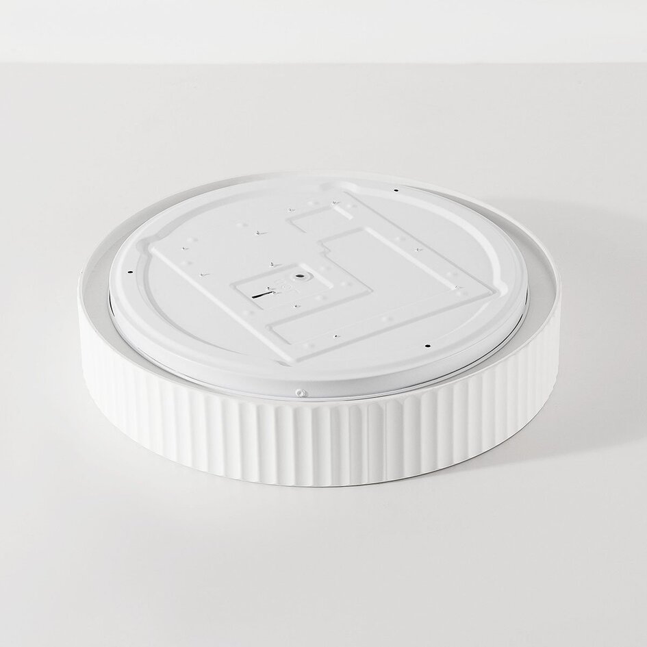 Deckenlampe Palomo in Weiß mit geriffeltem Rand und 3-stufig dimmbaren LEDs