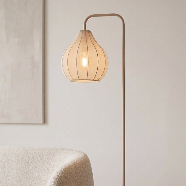 Stehende Bogenlampe Siena aus Stoff in warmem Sandbeige