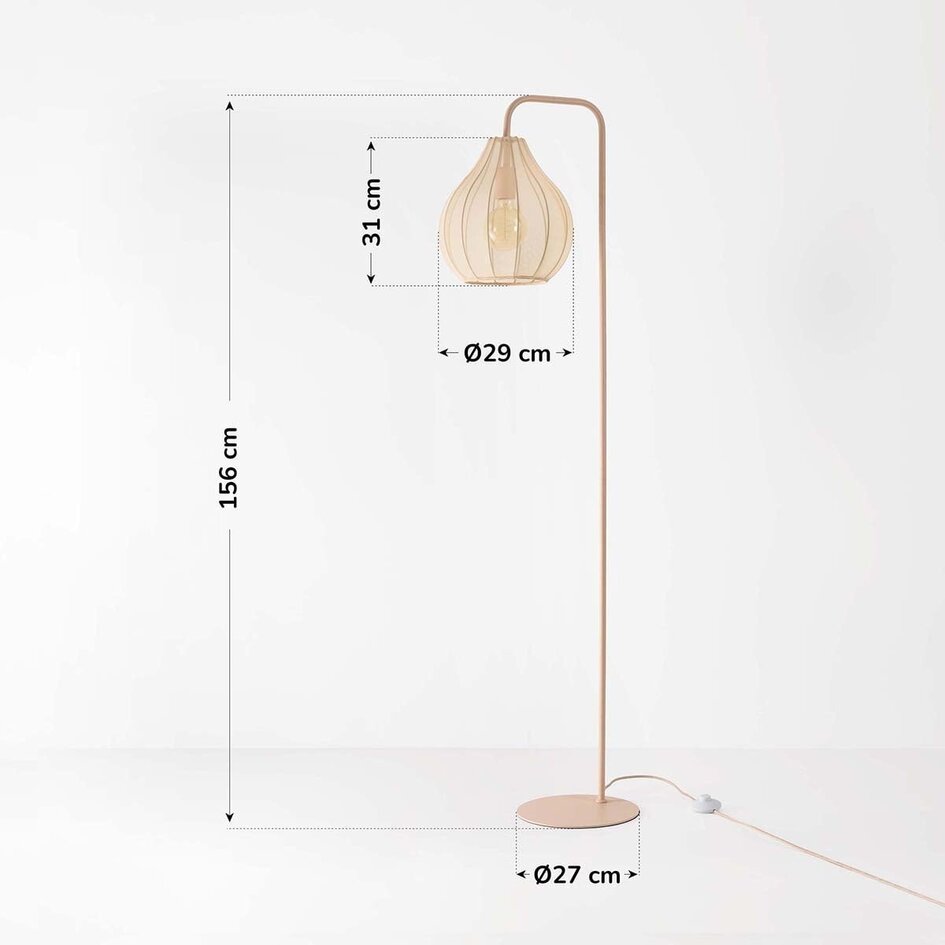 Stehende Bogenlampe Siena aus Stoff in warmem Sandbeige