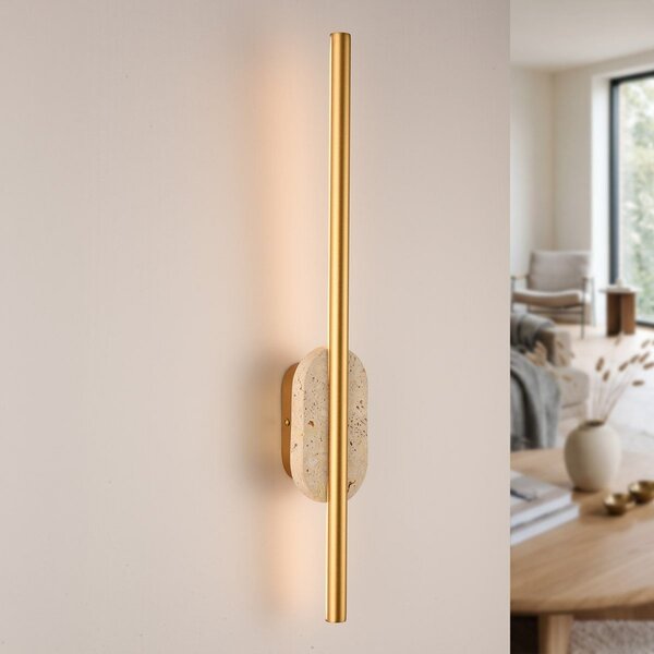 Wandlampe Lima mit integrierter LED und Travertin (Naturstein) in Gold