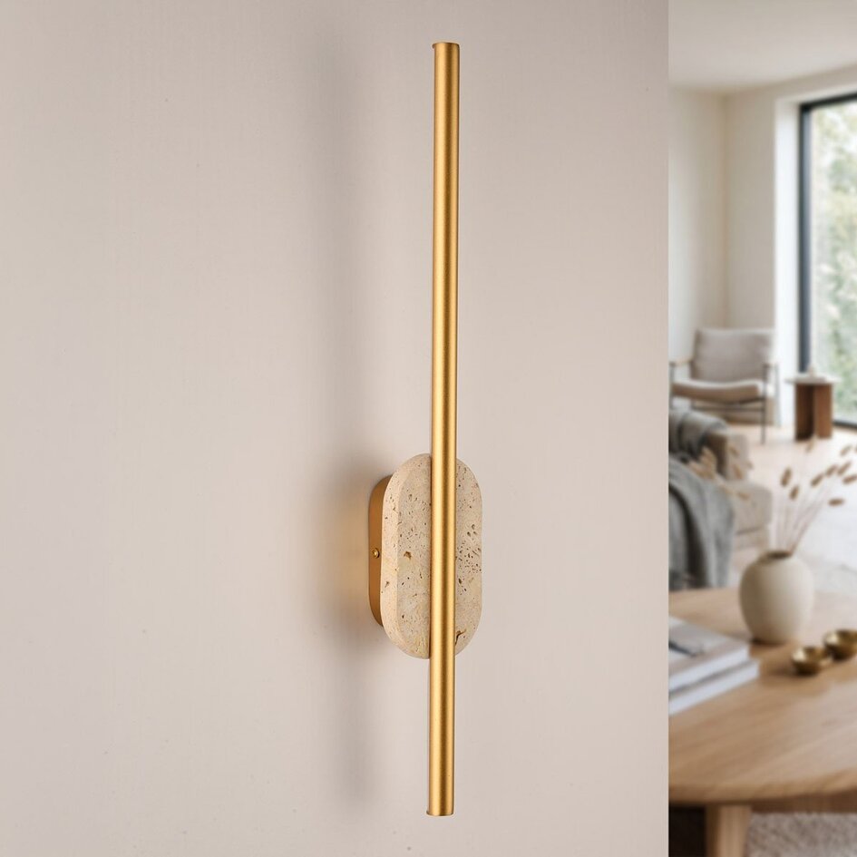 Wandlampe Lima mit integrierter LED und Travertin (Naturstein) in Gold