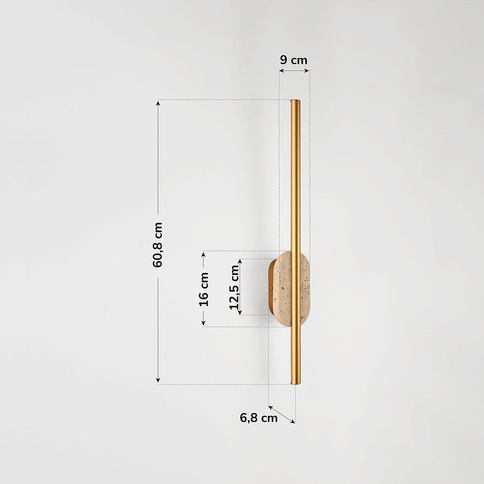 Wandlampe Lima mit integrierter LED und Travertin (Naturstein) in Gold