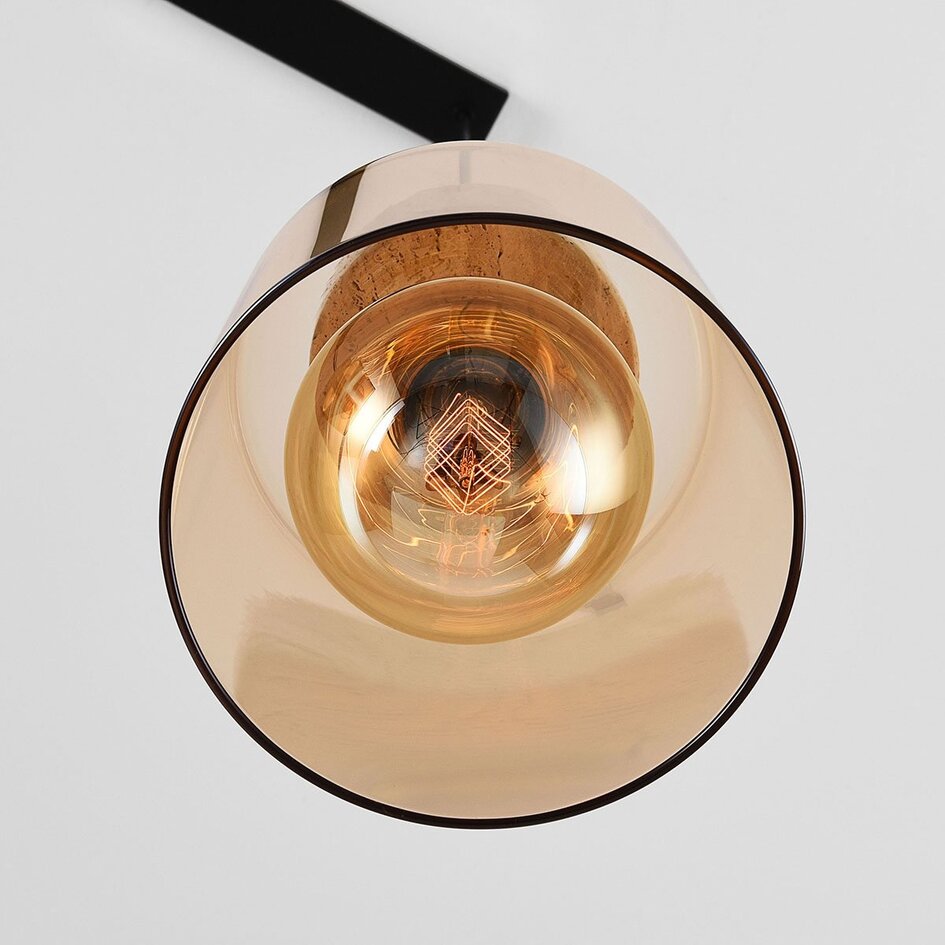 Hängelampe Naki 3-flammig mit Travertin (Naturstein) und amber Glas