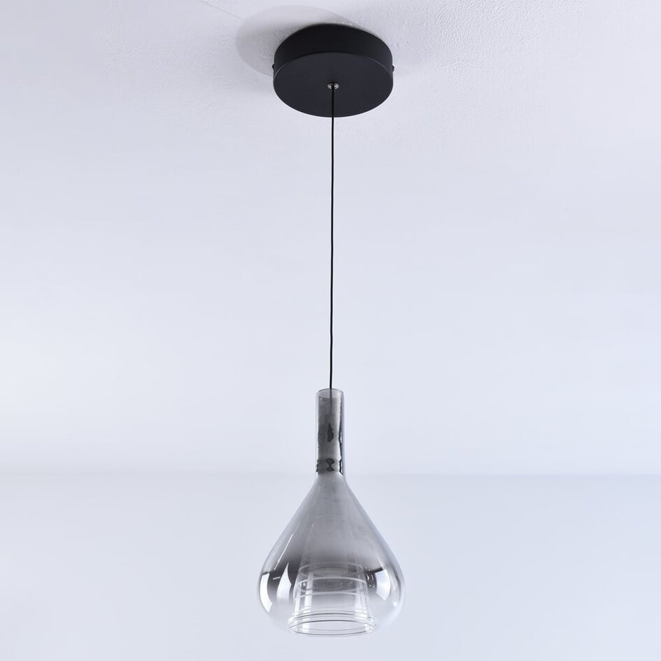 3-stufig dimmbare Pendelleuchte Lieve - Rauchglas in Tropfenform