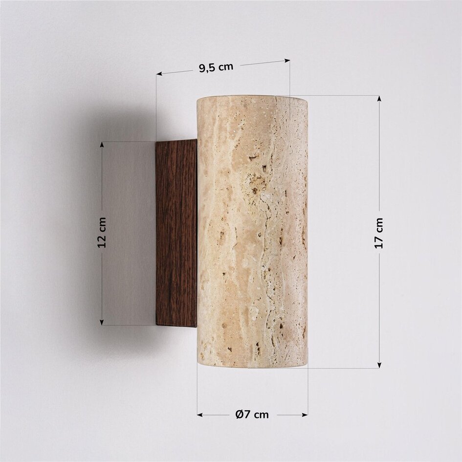 Wandleuchte Raxon mit Travertin (Naturstein) und Holzoptik