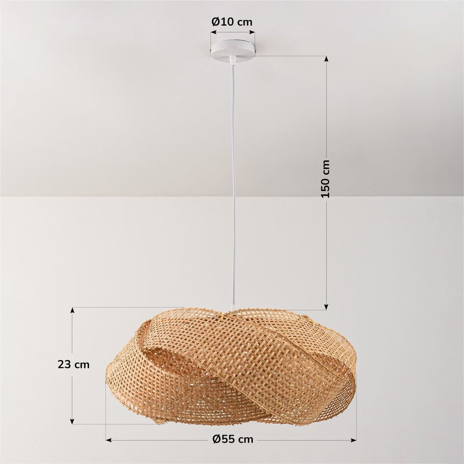 Bambus-Hängelampe Weavo mit handgeflochtenem Schirm in Natur