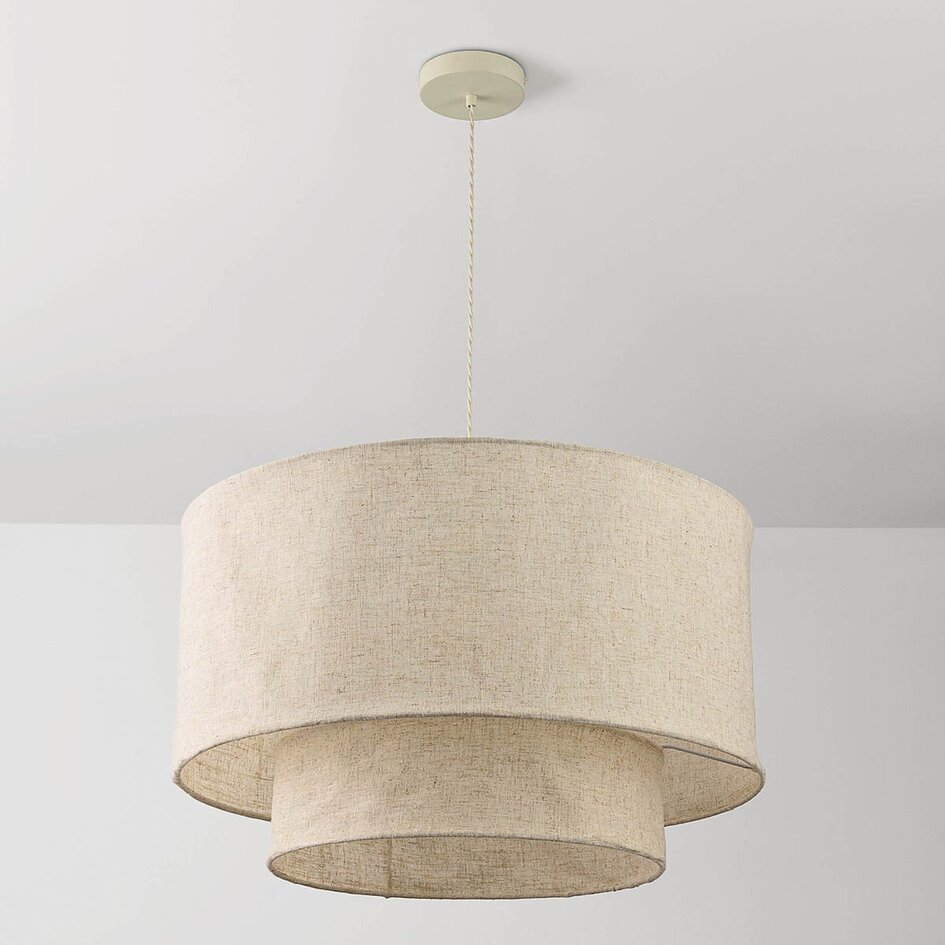 Hängelampe Cavallo 2-lagig mit Leinen-Schirm - beige