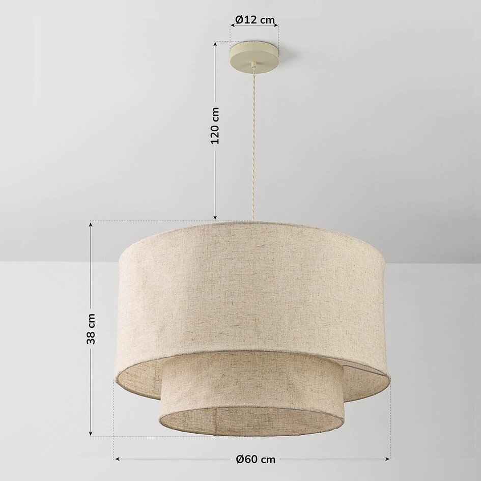 Hängelampe Cavallo 2-lagig mit Leinen-Schirm - beige
