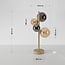 Tischlampe Tessera in Beige mit vier Glaskugeln in Amber und Rauchglas