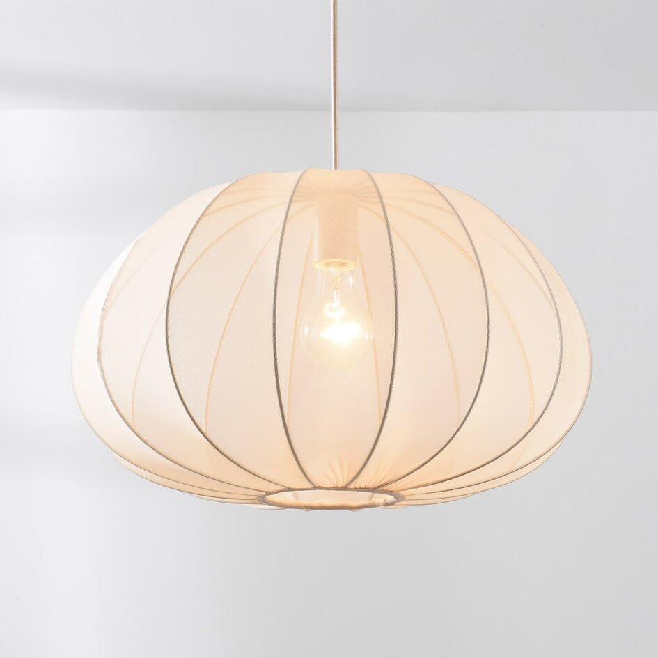 Japandi Hängelampe Ecruva mit rundem Stoffschirm Ø50 cm - warmes Beige mit roséfarbener Untertönung