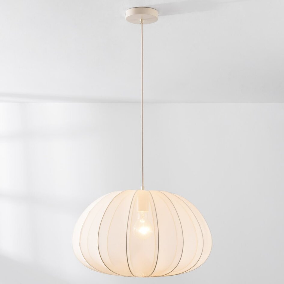 Japandi Hängelampe Ecruva mit rundem Stoffschirm Ø50 cm - warmes Beige mit roséfarbener Untertönung