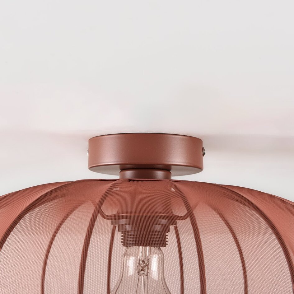 Deckenleuchte Linen mit rundem terra-rosa Stoffschirm