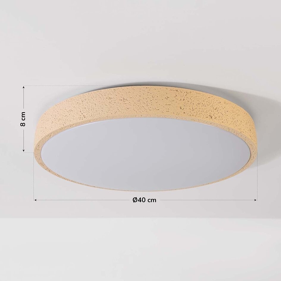 Moderne Deckenleuchte Arvid mit beigefarbenem Steineffekt, 3-stufig dimmbar Ø40 cm